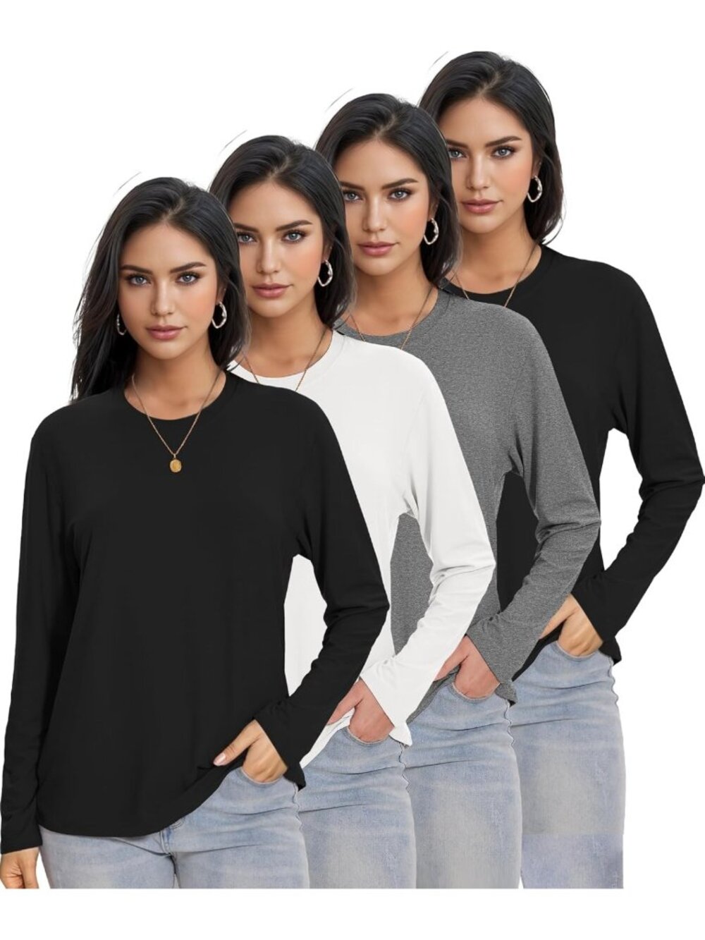 Women's Long Sleeve Crew Neck Tops - Loose Fit Basic Shirts for Casual Style